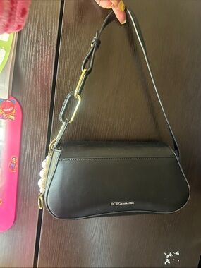 BCBGeneration Black Shoulder Bag with Gold Hardware and Pearl Charm